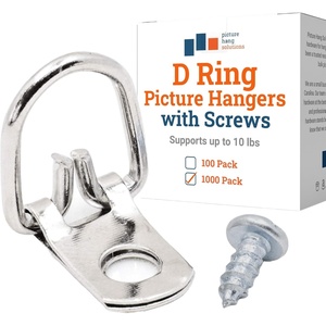 image:imagePHS DRing Picture Hangers Holds 10 lb 100 Pack with Screws  Small singlehole d ring picture hangers with screws included Drings for picture frames mirrors artwork1000 Pack