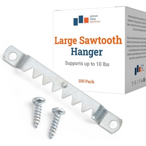 image:imagePHS Large Sawtooth Picture Hangers Holds 10 lb 100 Pack with Screws  2 58 in zinc sawtooth hangers hold up to 10 lb with 200 screws included for frames canvas and artwork100 Pack