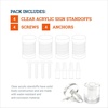 image:imagePHS Clear Acrylic Sign Standoffs 13 mm x 19 mm 4 Pack for 5 mm Panels  Wallmount standoff spacers floating display effect includes screws amp anchors for signs posters amp art25mm x 25mm  4 Pack