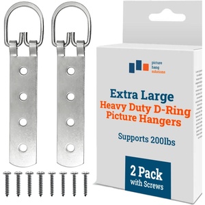 image:imagePHS Heavy Duty DRing Picture Hangers Holds 200 lb 2 Pack  Extra large 65 in steel strap Dring hangers with screws d hooks for picture hanging for heavy frames amp mirrors