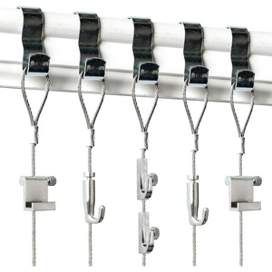 image:imagePHS Picture Rail Hooks and Wire Set Holds 25 lb 5 Pack  Brass molding hooks with stainless steel hanging cable compatible with picture rail systems damagefree art display5 Pack