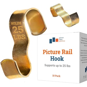 image:imagePHS Polychromatic Picture Rail Hooks Holds 25 lb 25 Pack  Brass molding hooks fits ogee picture rail molding art hanging systems gallery hanging system amp kids artwork display10 Pack